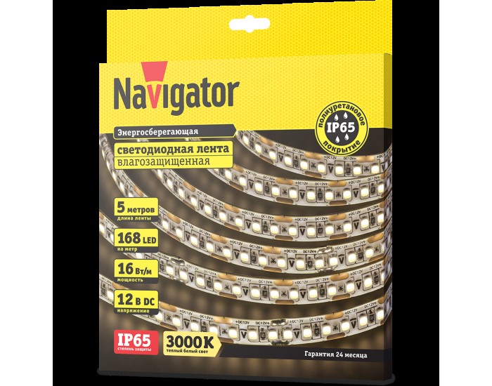 СД Лента Navigator 14 458 NLS-2835WW168-16-IP65-12V