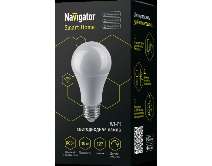 Лампа Navigator 14 554 NLL-A60-10-230-RGBWWW-E27-WIFI