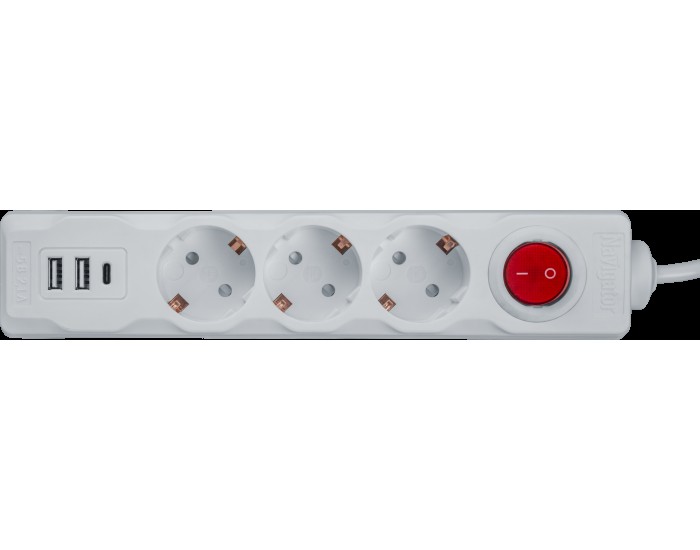 Удлинитель Navigator 61 455 NPE-USB01-03-180-ESC-3X1 с/з выкл.3 гн.1.8м USB2.1A