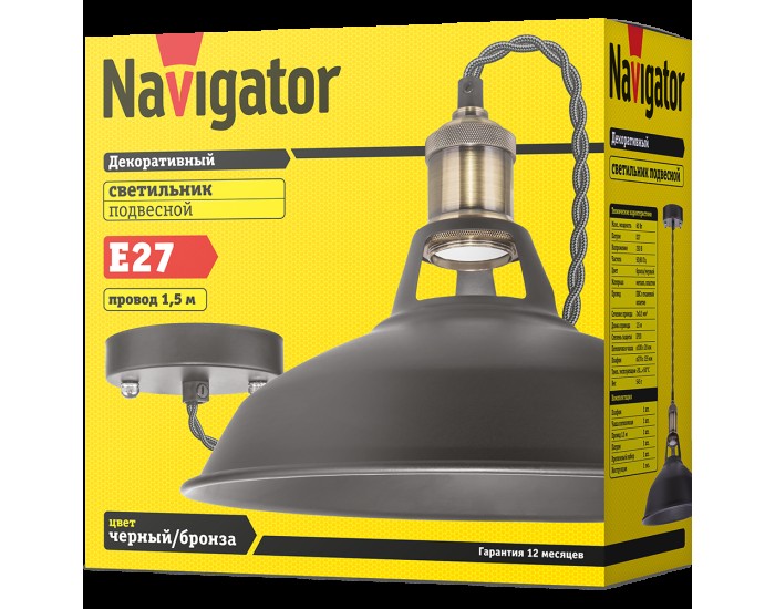 Светильник Navigator 61 535 NIL-WF01-008-E27 60Вт 1,5м. метал. черный/бронза