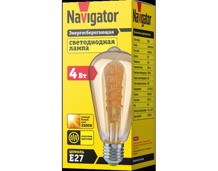 Лампа Navigator 61 628 NLL-F-ST64-4-230-2.5K-E27-SPIRAL