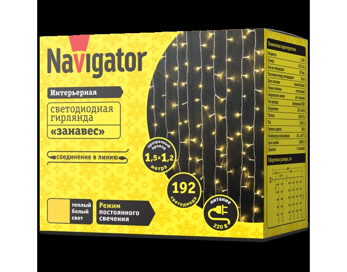 Гирлянда Navigator 61 857 NGF-C01-192WW-10-1.5x1.2m-230-TR-IP20