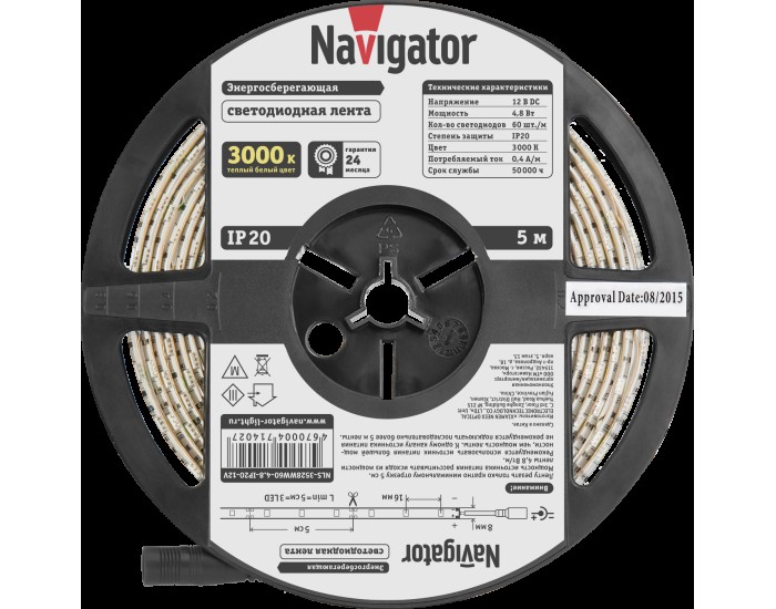 СД Лента Navigator 71 402 NLS-3528WW60-4.8-IP20-12V R5