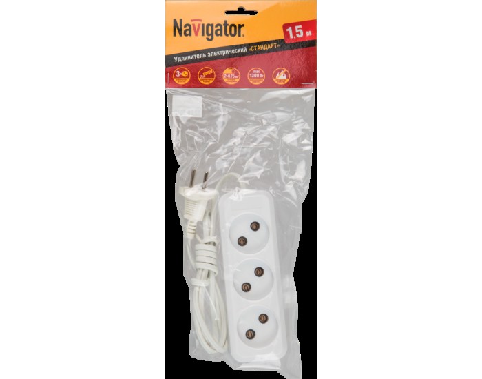 Удлинитель Navigator 71 448 NPE-S1-03-150-X-2x0.75 б/з 3 гн. ШВВП 1.5м
