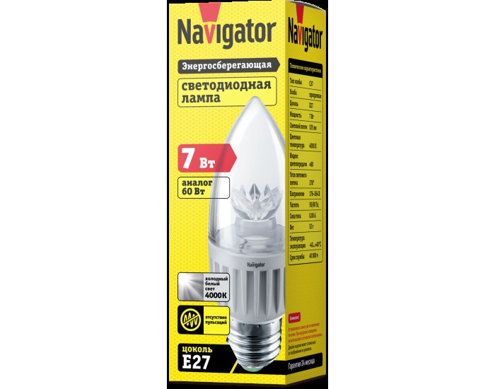 Лампа Navigator 71 851 NLL-C37-7-230-4K-E27-CL