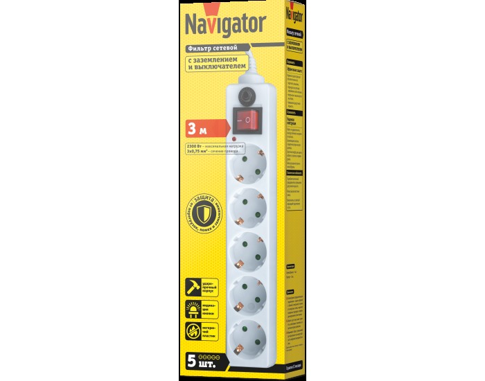 Сетевой фильтр Navigator 71 862 NSP-05-300-ESC-3x0.75 сет фильтр, 5 гн., 3м