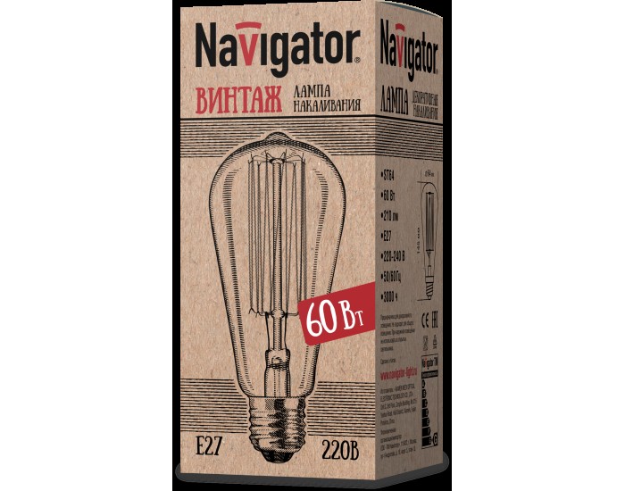 Лампа Navigator 71 957 NI-V-ST64-SC17-60-230-E27-CLG