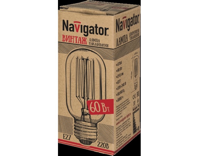 Лампа Navigator 71 958 NI-V-T45-SC15-60-230-E27-CLG