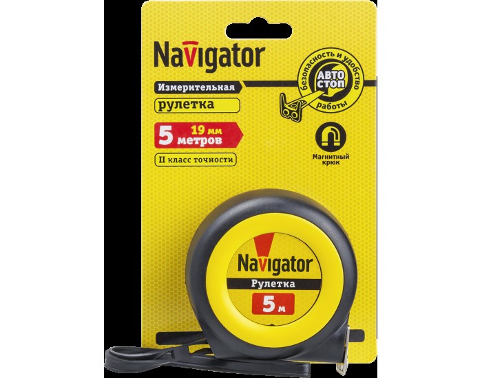 Рулетка Navigator 80 258 NMT-Ru01-A-5-19 (автостоп, 5 м*19 мм)