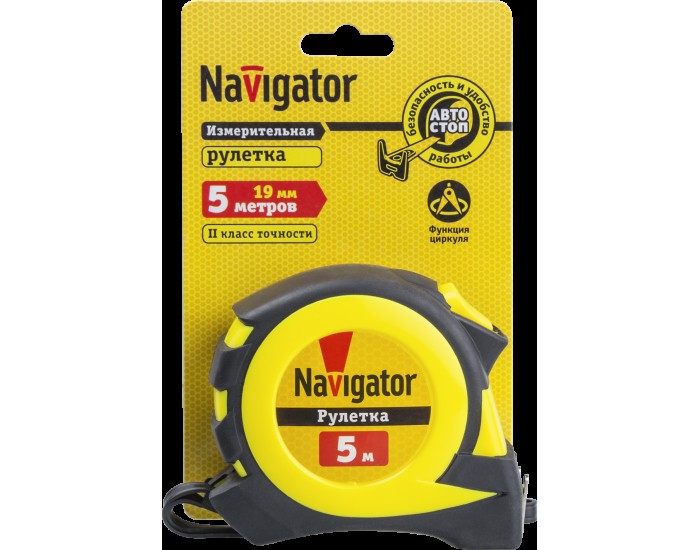 Рулетка Navigator 80 260 NMT-Ru02-A-5-19 (автостоп, 5 м*19 мм)