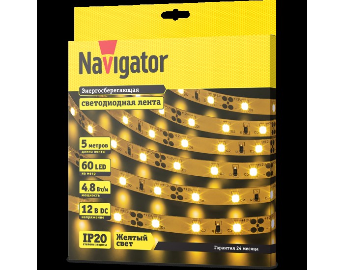 СД Лента Navigator 80 298 NLS-3528Y60-4.8-IP20-12V R5