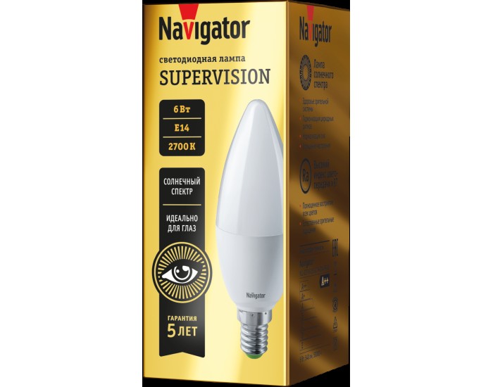 Лампа Navigator 80 545 NLL-C37-6-230-2.7K-E14-FR-SV