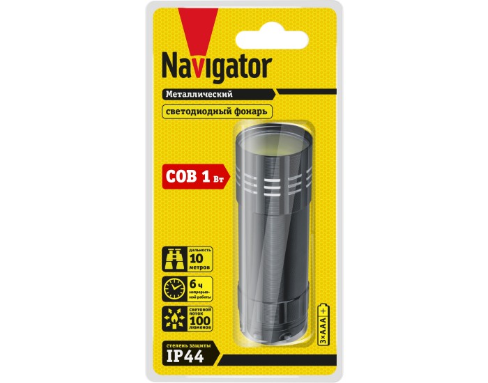 Фонарь Navigator 82 313 NPT-CM17-3AАА алюм. 1COB LEDx1Вт,1реж,блист.