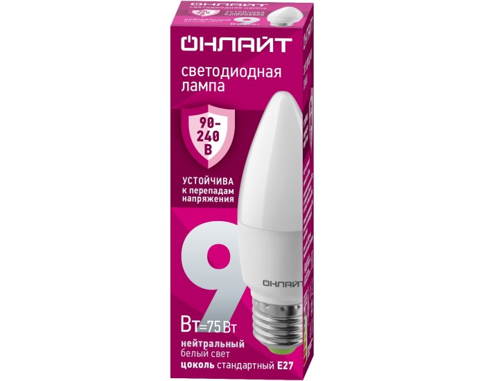 Лампа ОНЛАЙТ 90 413 OLL-C37-9-230-4K-E27-FR (PRO 90-240 В)