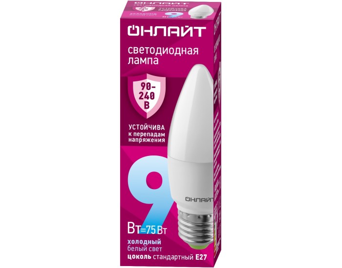 Лампа ОНЛАЙТ 90 414 OLL-C37-9-230-6.5K-E27-FR (PRO 90-240 В)