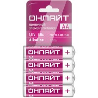 Элемент питания ОНЛАЙТ 90 638 OBT-02 (ALK, LR6-SHBP4, спайка 4 шт)