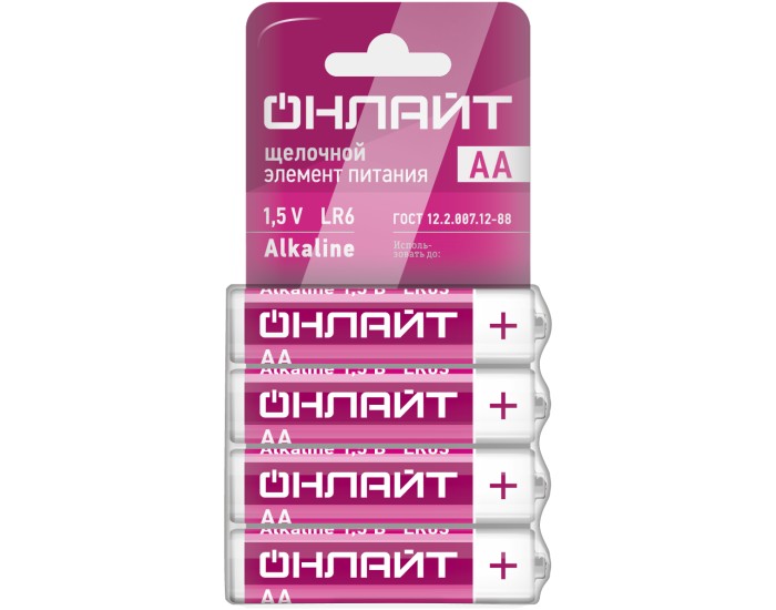 Элемент питания ОНЛАЙТ 90 638 OBT-02 (ALK, LR6-SHBP4, спайка 4 шт)