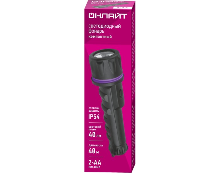 Фонарь ОНЛАЙТ 90 862 OPT-R01-2AA Пласт.+рез.1LEDх0.5 Вт, 1реж, 40лм