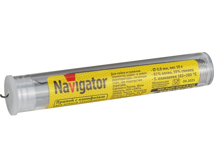 Припой Navigator 93 096 NEM-Pos01-61K-0.8-F10 (ПОС-61, колба, 0.8 мм, 10 гр)