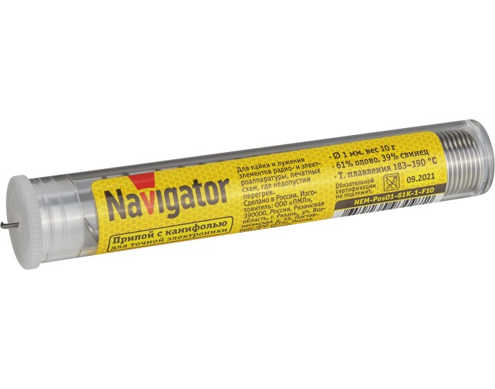 Припой Navigator 93 097 NEM-Pos01-61K-1-F10 (ПОС-61, колба, 1 мм, 10 гр)