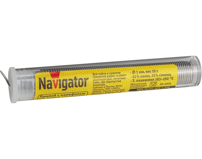Припой Navigator 93 105 NEM-Pos01-61K-1-F16 (ПОС-61, колба, 1 мм, 16 гр)