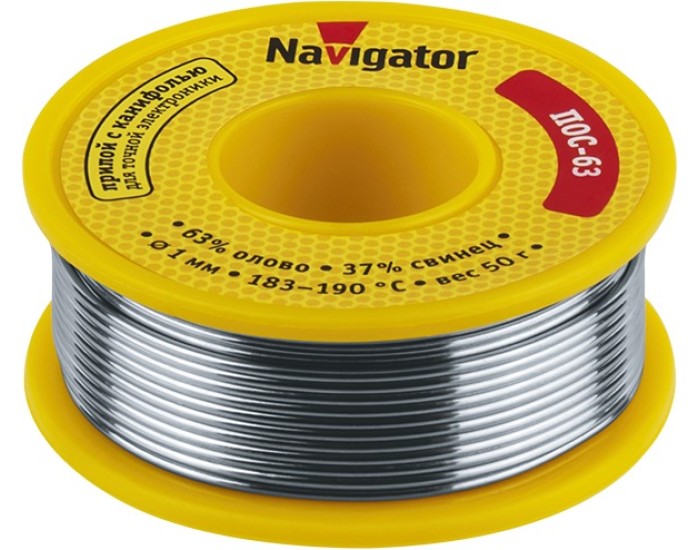 Припой Navigator 93 776 NEM-Pos05-63K-1-K50 (ПОС-63, катушка, 1 мм, 50 гр)