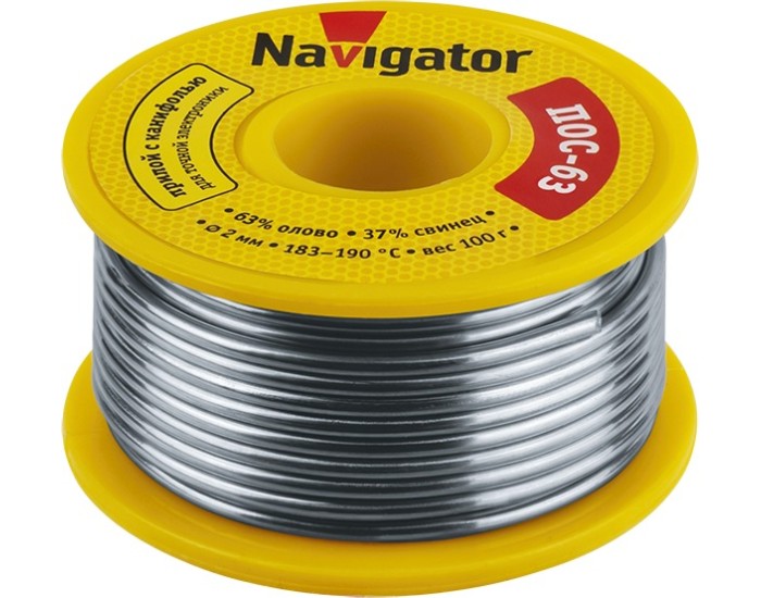 Припой Navigator 93 787 NEM-Pos05-63K-2-K100 (ПОС-63, катушка, 2 мм, 100 гр)