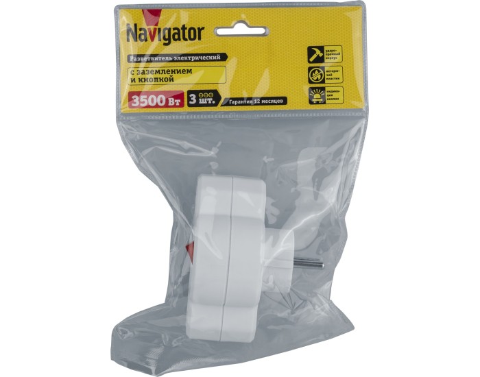 Разветвитель Navigator 94 698 NAD-3-R2F-WH 3 гн. (в ряд) 1гн с/з 2гн б/з