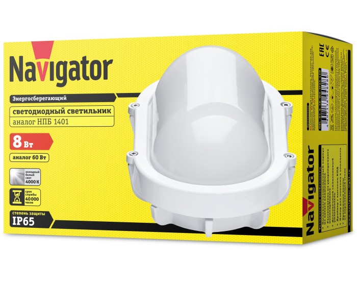 Светильник Navigator 94 828 NBL-O1-8-4K-WH-IP65-LED (аналог НПБ 1401/НПП 1401)