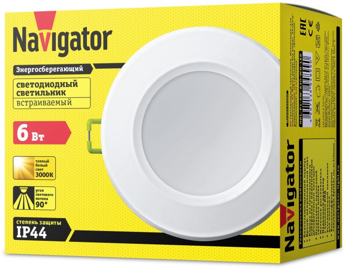 Светильник Navigator 94 899 NDL-P1-6W-830-WH-LED (аналог R63 60 Вт)(d100)