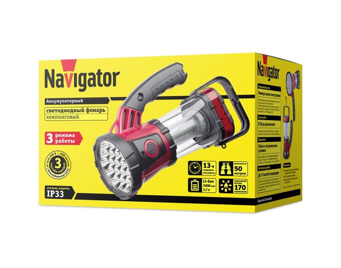 Фонарь Navigator 94 926 NPT-CA08-ACCU Кемп/прож.пласт.19/24/4LED, аккум.3.7В, 2А