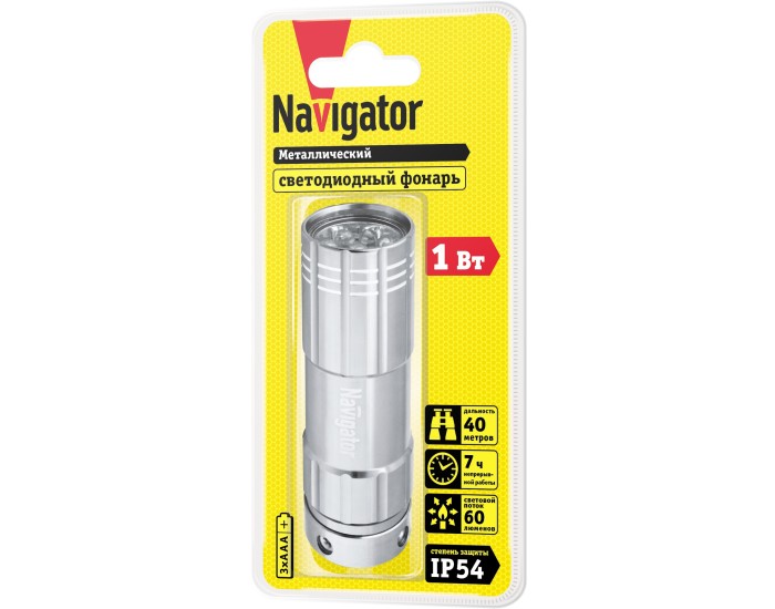 Фонарь Navigator 94 928 NPT-CM07-3АAA алюм.9LED, блист.