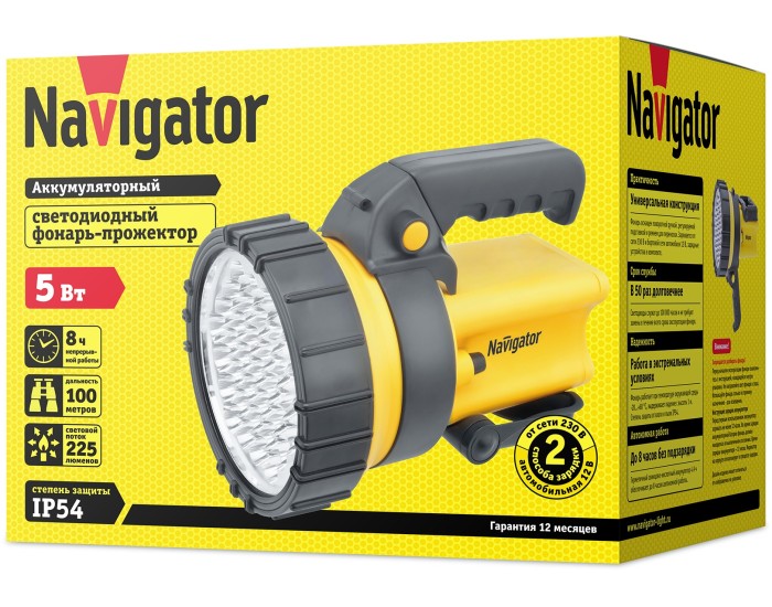 Фонарь Navigator 94 966 NPT-SP10-ACCU Прожект. 37LED, аккум.4В, 4Ач.