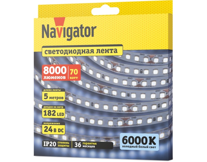 СД Лента Navigator 95 298 NLS-2835CW182-14-IP20-24V 5м