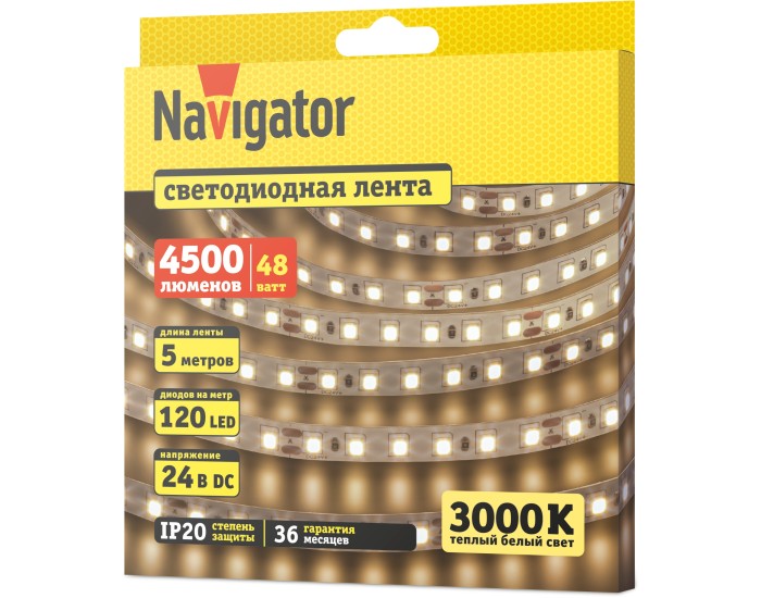 СД Лента Navigator 95 307 NLS-2835WW120-9.6-IP20-24V 5м