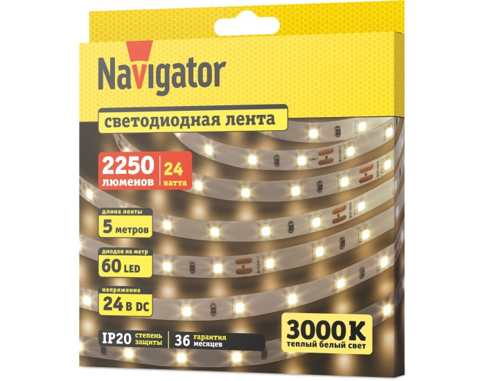 СД Лента Navigator 95 311 NLS-2835WW60-4.8-IP20-24V 5м