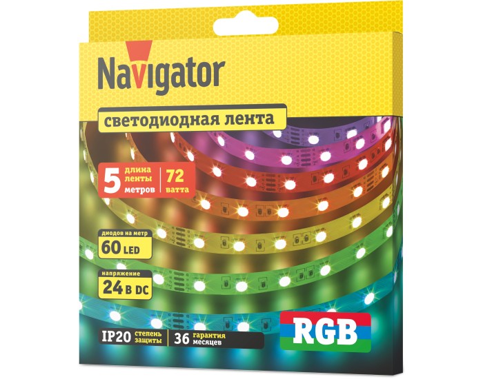 СД Лента Navigator 95 313 NLS-5050RGB60-14.4-IP20-24V 5м