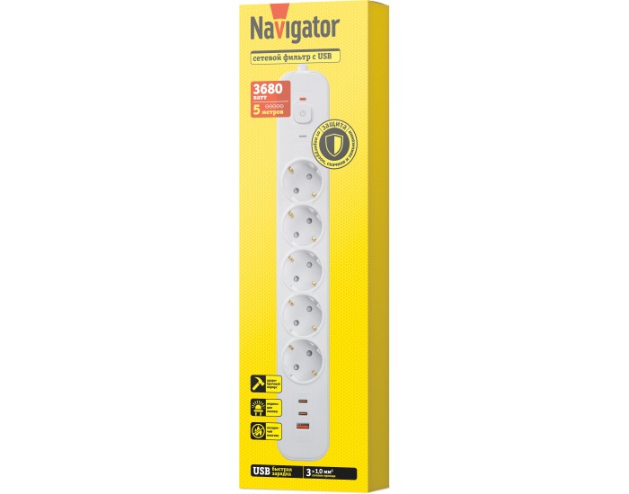 Сетевой фильтр Navigator 95 683 NSP-USB-05-500-ESC-3x1-PD20W